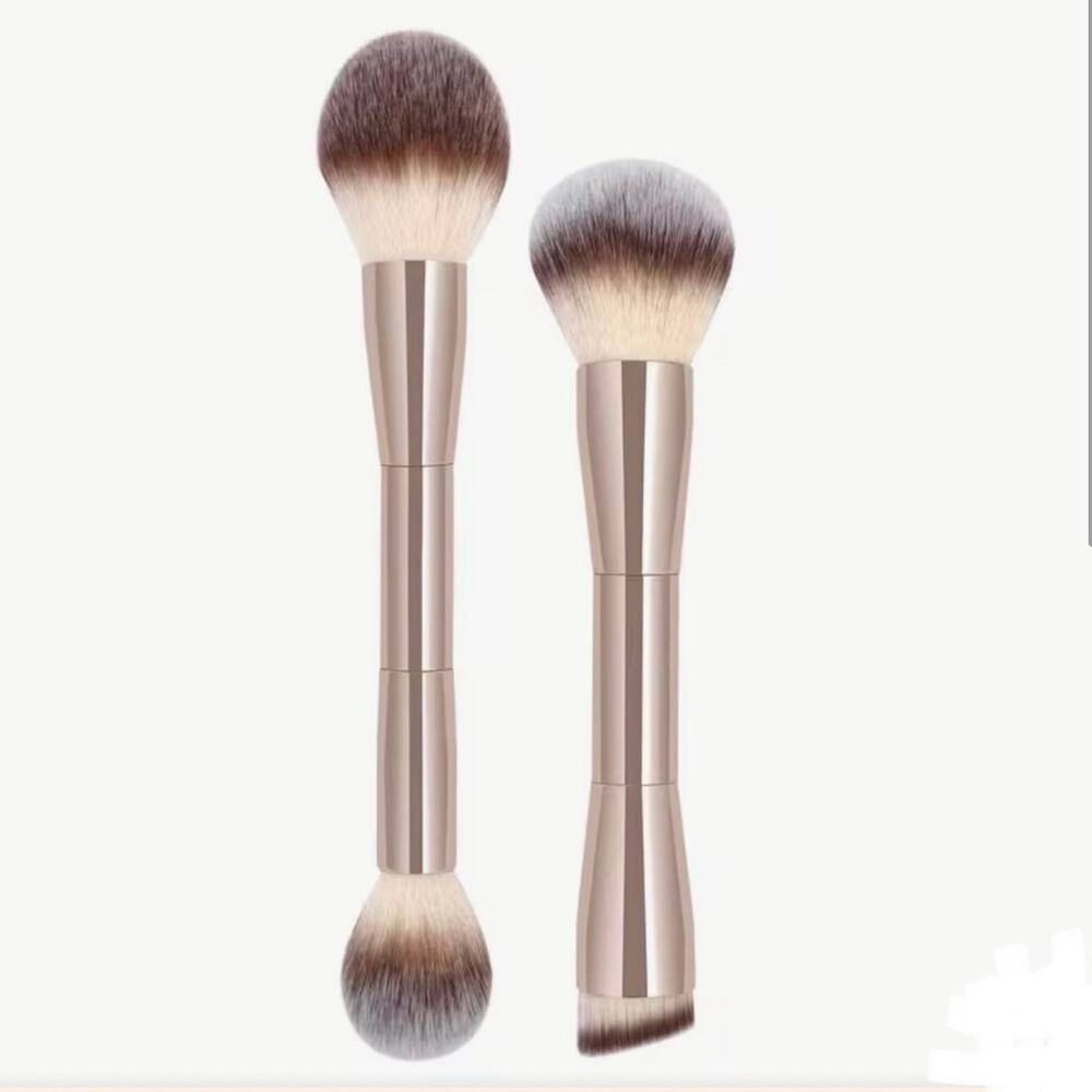 Dual End Makeup Brush Set Gold Tone New, for Liquids Creams & Powders